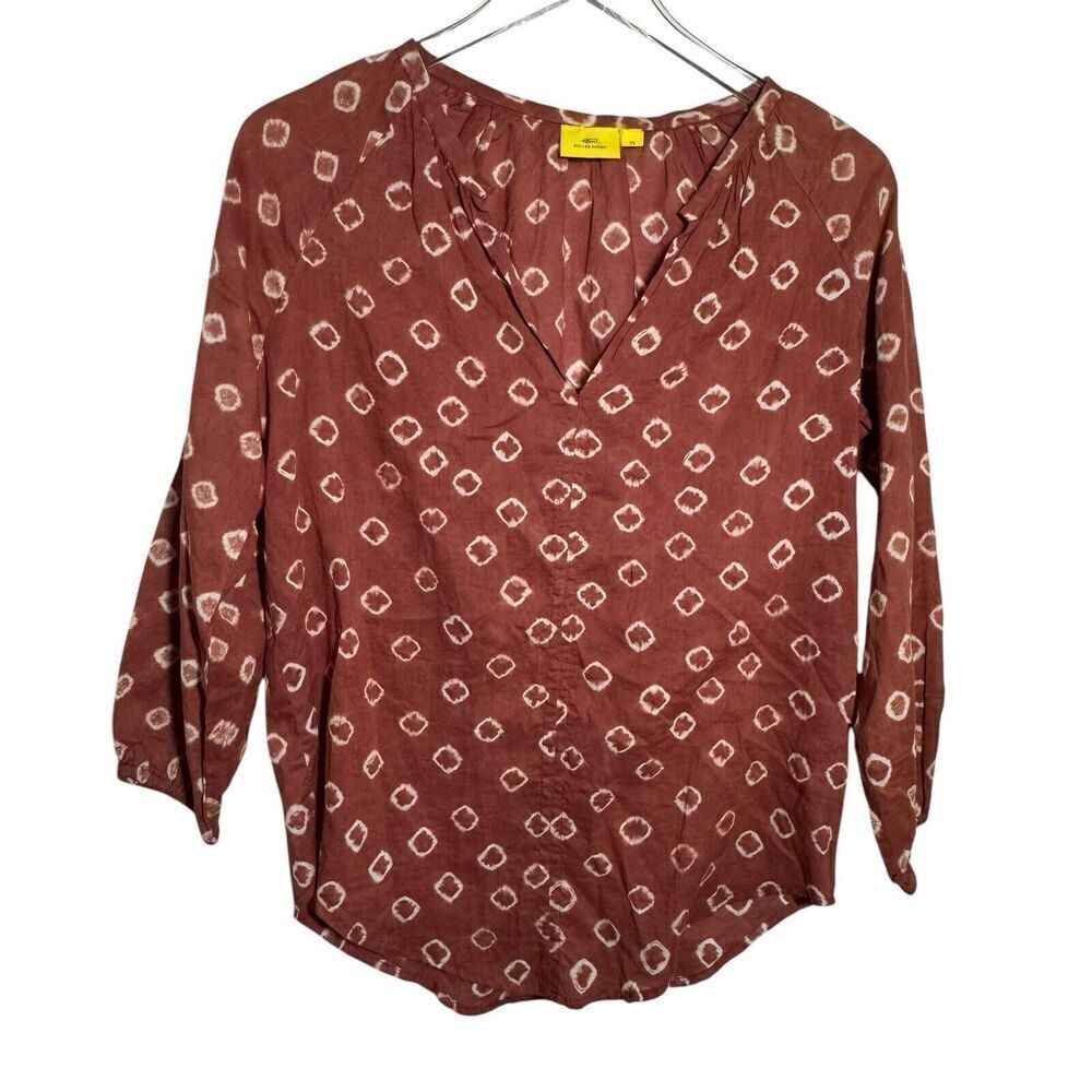 ROLLER RABBIT Top Women XS Rust Giraffe Dye Lucy Tunic top v-neck cotton - Picture 2 of 9